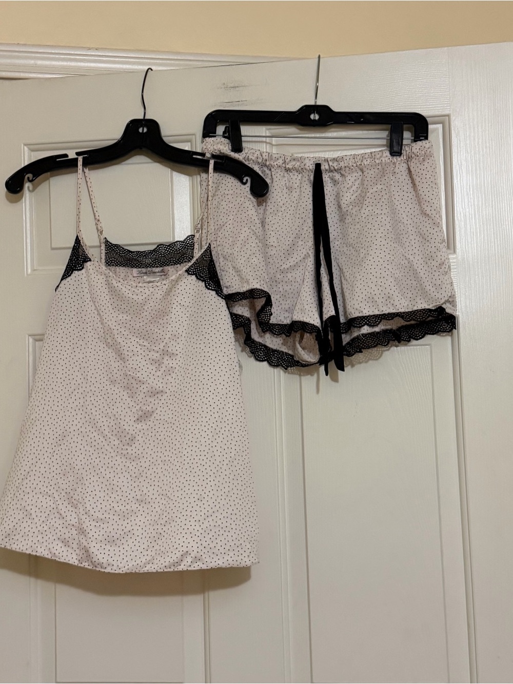 Linea Donatella Polka Dot Lace Trim Cami Shorts Pajama Set Size Medium M